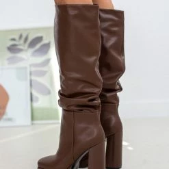 Best Pirce ⌛ The Fashion Project Μπότες με φιάπα και χοντρό τακούνι - Καφέ ⭐ -Sneakers Κατάστημα mpotes me fiapa kai xontro takouni 108882 bvnk