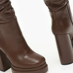 Best Pirce ⌛ The Fashion Project Μπότες με φιάπα και χοντρό τακούνι - Καφέ ⭐ -Sneakers Κατάστημα mpotes me fiapa kai xontro takouni 108882 epkt