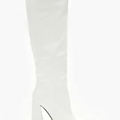 Ολοκαίνουργιο 🛒 The Fashion Project Μπότες μυτερές με τρίγωνο τακούνι - Λευκό 🧨 -Sneakers Κατάστημα mpotes muteres me trigwno takouni 105461 f1zp