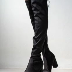 Εξοδος ⌛ The Fashion Project Μπότες πάνω από το γόνατο με ελαστική γάμπα - Μαύρο 💯