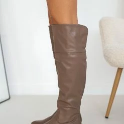 Εξοδος 🌟 The Fashion Project Μπότες πάνω από το γόνατο - Τάουπε 😉 -Sneakers Κατάστημα mpotes panw apo to gonato 106379 ul3f