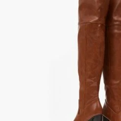 Εκπτωση 🌟 The Fashion Project Μπότες πάνω από το γόνατο με ξύλινο τακούνι - Ταμπά 👍 -Sneakers Κατάστημα mpotes panw apo to gonato me ksulino takouni 108889 w05e