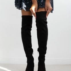 Flash Sale 🧨 The Fashion Project Μπότες πάνω από το γόνατο με μεταλλική λεπτομέρεια - Μαύρο 🥰 -Sneakers Κατάστημα mpotes panw apo to gonato me metalliki leptomereia 106481 ef5v