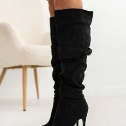 ΧΟΝΔΡΙΚΟ ΕΜΠΟΡΙΟ 😀 The Fashion Project Μπότες πάνω από το γόνατο με σούρες - Μαύρο 🛒 -Sneakers Κατάστημα mpotes panw apo to gonato me soures 107272 4pbu