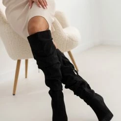 ΧΟΝΔΡΙΚΟ ΕΜΠΟΡΙΟ 😀 The Fashion Project Μπότες πάνω από το γόνατο με σούρες - Μαύρο 🛒 -Sneakers Κατάστημα mpotes panw apo to gonato me soures 107272 iaks