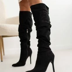 ΧΟΝΔΡΙΚΟ ΕΜΠΟΡΙΟ 😀 The Fashion Project Μπότες πάνω από το γόνατο με σούρες - Μαύρο 🛒