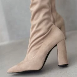 Flash Sale 🧨 The Fashion Project Μπότες πάνω από το γόνατο μυτερές - Μπεζ ⭐ -Sneakers Κατάστημα mpotes panw apo to gonato muteres 108790 95hz