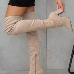 Flash Sale 🧨 The Fashion Project Μπότες πάνω από το γόνατο μυτερές - Μπεζ ⭐