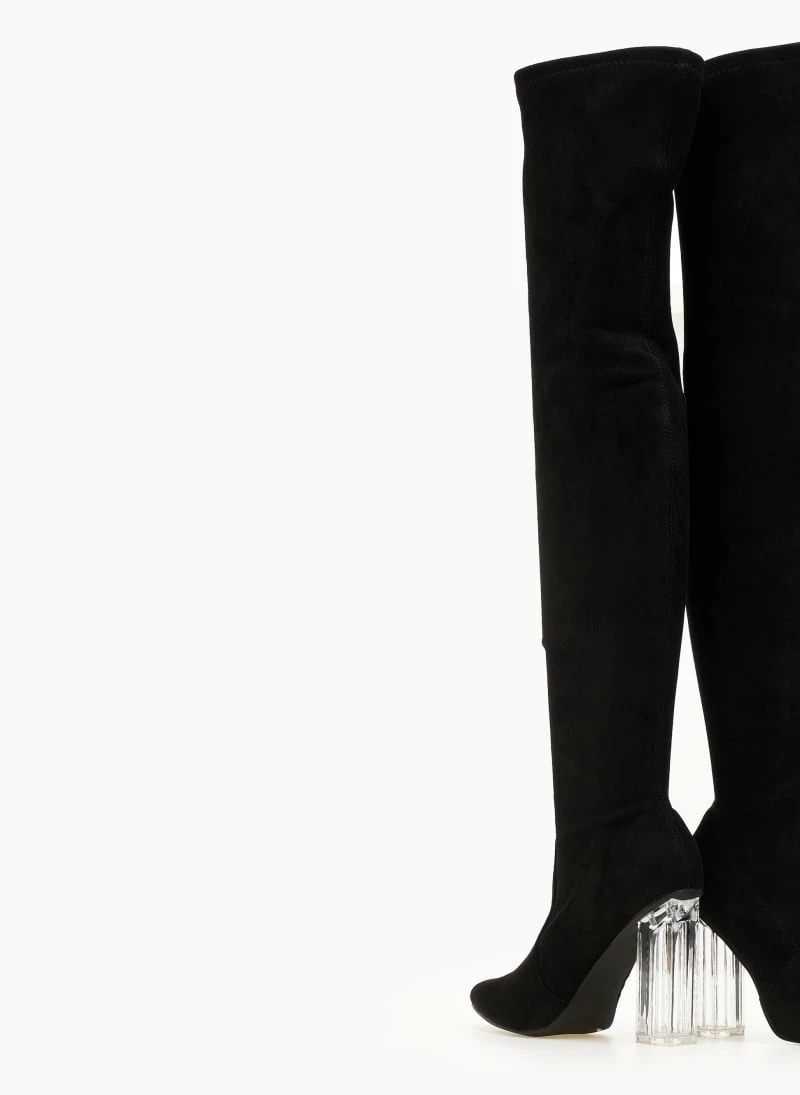 Προϋπολογισμός 💯 The Fashion Project Μπότες πάνω από το γόνατο με διάφανο τακούνι - Μαύρο ✨ 7 Προϋπολογισμός 💯 The Fashion Project Μπότες πάνω από το γόνατο με διάφανο τακούνι - Μαύρο ✨ - Image 5