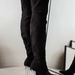 Sneakers Κατάστημα 33 Προϋπολογισμός 💯 The Fashion Project Μπότες πάνω από το γόνατο με διάφανο τακούνι - Μαύρο ✨