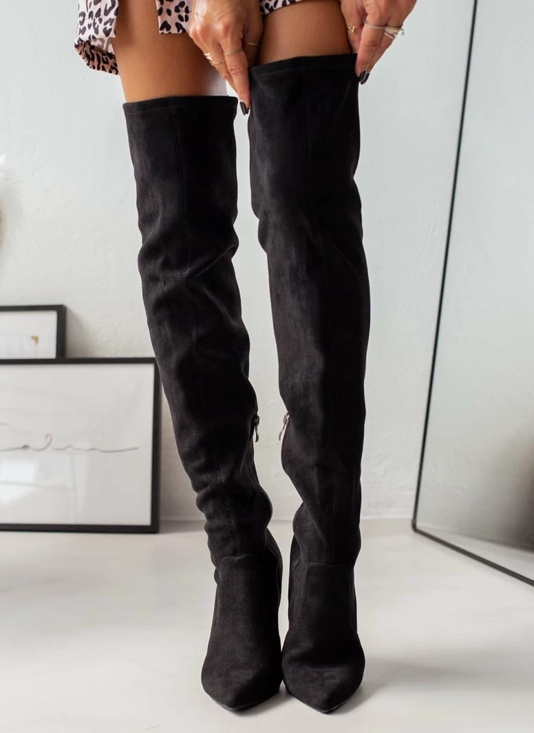 Προϋπολογισμός 💯 The Fashion Project Μπότες πάνω από το γόνατο με διάφανο τακούνι - Μαύρο ✨ 6 Προϋπολογισμός 💯 The Fashion Project Μπότες πάνω από το γόνατο με διάφανο τακούνι - Μαύρο ✨ - Image 4