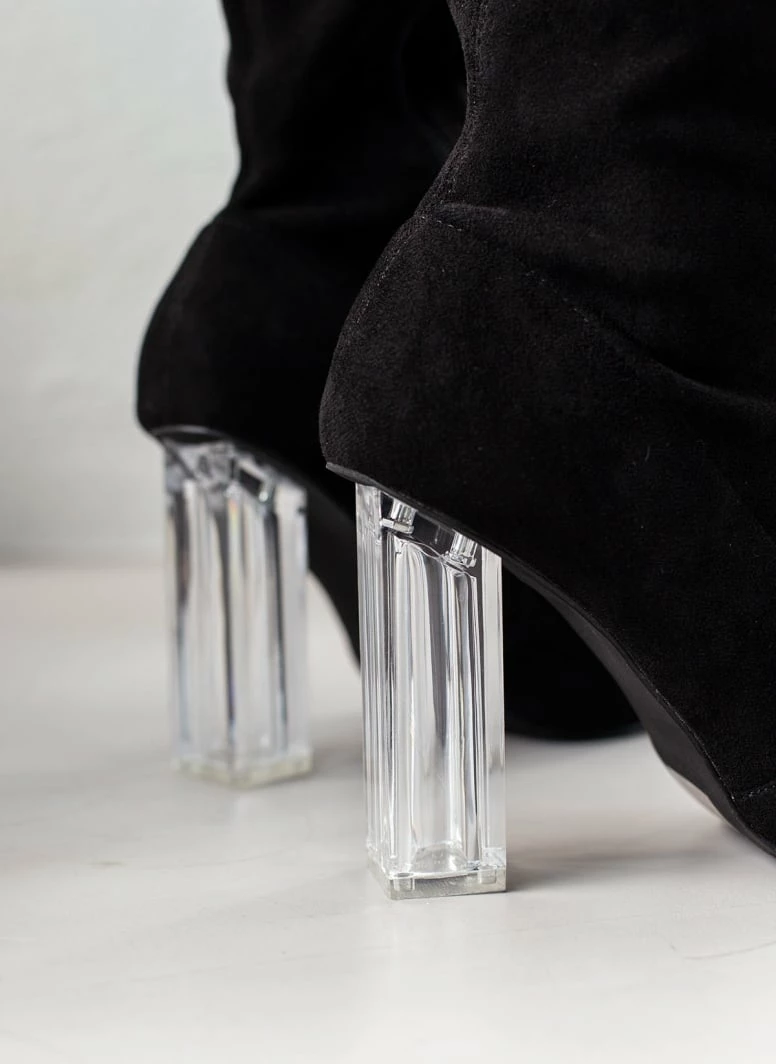 Προϋπολογισμός 💯 The Fashion Project Μπότες πάνω από το γόνατο με διάφανο τακούνι - Μαύρο ✨ 9 Προϋπολογισμός 💯 The Fashion Project Μπότες πάνω από το γόνατο με διάφανο τακούνι - Μαύρο ✨ - Image 7