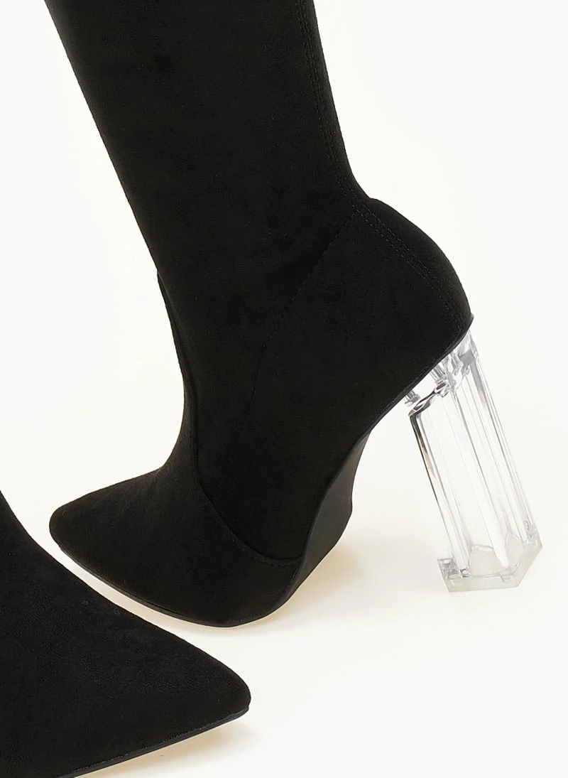 Προϋπολογισμός 💯 The Fashion Project Μπότες πάνω από το γόνατο με διάφανο τακούνι - Μαύρο ✨ 5 Προϋπολογισμός 💯 The Fashion Project Μπότες πάνω από το γόνατο με διάφανο τακούνι - Μαύρο ✨ - Image 3