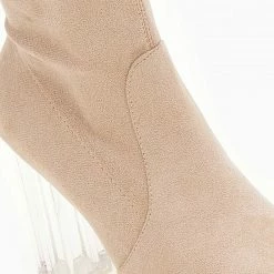 Τοπ 10 🎉 The Fashion Project Μπότες πάνω από το γόνατο με διάφανο τακούνι - Μπεζ ✔️ -Sneakers Κατάστημα mpotes suede me diafano takouni 107200 6pi5