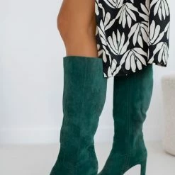 Προώθηση 🥰 The Fashion Project Μπότες Suede με φαρδύ τακούνι - Κυπαρισσί 👍