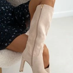 Νέος 🌟 The Fashion Project Μπότες Suede με φαρδύ τακούνι - Μπεζ ⭐ -Sneakers Κατάστημα mpotes suede me fardu takouni 95729 85v9