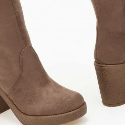 Flash Sale ⌛ The Fashion Project Μπότες Suede με κρεπ σόλα και τακούνι - Τάουπε 😀 -Sneakers Κατάστημα mpotes suede me krep sola kai takouni 109042 xlnr