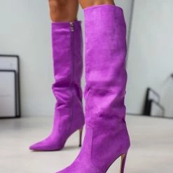 Flash Sale 🧨 The Fashion Project Μπότες Suede με λεπτό τακούνι - Μωβ 🎉