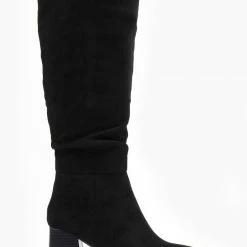 Προϋπολογισμός 🔔 The Fashion Project Μπότες Suede με τετράγωνο τακούνι - Μαύρο ⌛