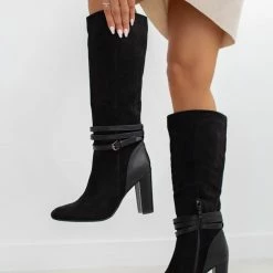Best Pirce ✔️ The Fashion Project Μπότες Suede με ζωνάκι δερματίνη - Μαύρο 🎁