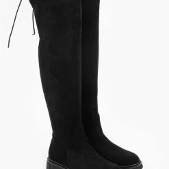 Κουπόνι 😉 The Fashion Project Μπότες πάνω από το γόνατο Suede - Μαύρο 💯 -Sneakers Κατάστημα mpotes suede panw apo to gonato 98908 dfeu