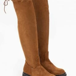 Πολύ καλή προσφορά 🧨 The Fashion Project Μπότες πάνω από το γόνατο Suede - Ταμπά 🎁 -Sneakers Κατάστημα mpotes suede panw apo to gonato 98909 e317