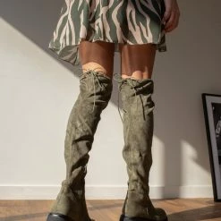 Νέος 🌟 The Fashion Project Μπότες πάνω από το γόνατο Suede - Χακί 🎁 -Sneakers Κατάστημα mpotes suede panw apo to gonato 98910 yrwo