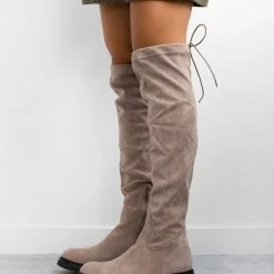 Συμφωνίες 🎉 The Fashion Project Μπότες πάνω από το γόνατο Suede - Τάουπε 😀 -Sneakers Κατάστημα mpotes suede panw apo to gonato 98911 txgn