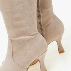 Νέος 🥰 The Fashion Project Μπότες πάνω από το γόνατο Suede - Μπεζ 🤩 -Sneakers Κατάστημα mpotes suede panw apo to gonato me xamilo takouni 106369 xxky