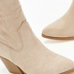 Best Pirce 🧨 The Fashion Project Μπότες Cowboy με σχέδιο στη γάμπα - Μπεζ 🔔 -Sneakers Κατάστημα mpotes western me sxedio sti gampa 108733 7wu2