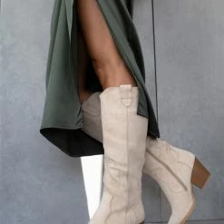 Αγορά 😍 The Fashion Project Μπότες Cowboy Suede με ραφές - Μπεζ ⭐ -Sneakers Κατάστημα mpotes western suede me rafes 108728 7z33