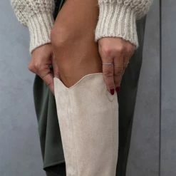 Αγορά 😍 The Fashion Project Μπότες Cowboy Suede με ραφές - Μπεζ ⭐ -Sneakers Κατάστημα mpotes western suede me rafes 108728 p9wm