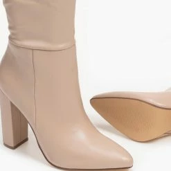 Τοπ 10 ❤️ The Fashion Project Μυτερές Block Heel μπότες - Nude 😉 -Sneakers Κατάστημα muteres block heel mpotes 95631 zs7h