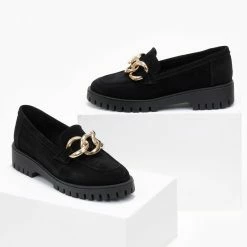 Κουπόνι 🥰 Loafers καστόρι με αλυσίδα Estil - Μαύρο ❤️ -Sneakers Κατάστημα oxfords kastorina me alusida estil 107973 kn7x