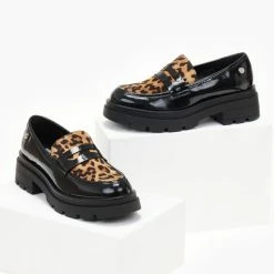 Flash Sale ⭐ Xti Footwear Loafers λουστρίνι με οικολογικό Ponyskin Xti 140215 - Leopard 💯 -Sneakers Κατάστημα oxfords me oikologiko ponyskin xti 140215 106398 gouo