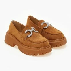 ΧΟΝΔΡΙΚΟ ΕΜΠΟΡΙΟ 🧨 The Fashion Project Loafers Suede με Strass αγκράφα - Κάμελ 💯 -Sneakers Κατάστημα oxfords suede me strass agkrafa 106291 lc6b