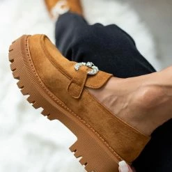 ΧΟΝΔΡΙΚΟ ΕΜΠΟΡΙΟ 🧨 The Fashion Project Loafers Suede με Strass αγκράφα - Κάμελ 💯 -Sneakers Κατάστημα oxfords suede me strass agkrafa 106291 uk97