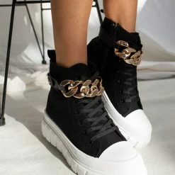 Καλύτερη πώληση 💯 The Fashion Project 👟 Sneakers μποτάκια με αλυσίδα - Μαύρο ⌛ -Sneakers Κατάστημα sneaker mpotakia me alusida 99951 93l9