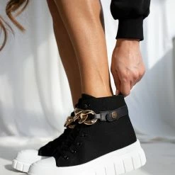 Καλύτερη πώληση 💯 The Fashion Project 👟 Sneakers μποτάκια με αλυσίδα - Μαύρο ⌛ -Sneakers Κατάστημα sneaker mpotakia me alusida 99951 keck