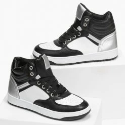 Αγορά 🤩 The Fashion Project 👟 Sneakers μποτάκια με καπιτονέ σχέδιο - Μαύρο/Ασημί 🔔