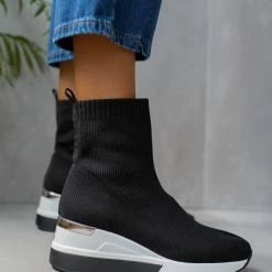 Συμφωνίες 💯 The Fashion Project 👟 Sneaker μποτάκια με πλεκτό σχέδιο - Μαύρο 😀 -Sneakers Κατάστημα sneaker mpotakia me plekto sxedio 105518 8v2n