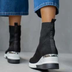 Συμφωνίες 💯 The Fashion Project 👟 Sneaker μποτάκια με πλεκτό σχέδιο - Μαύρο 😀 -Sneakers Κατάστημα sneaker mpotakia me plekto sxedio 105518 je4r