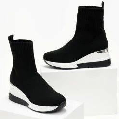 Συμφωνίες 💯 The Fashion Project 👟 Sneaker μποτάκια με πλεκτό σχέδιο - Μαύρο 😀 -Sneakers Κατάστημα sneaker mpotakia me plekto sxedio 105518 lhk2