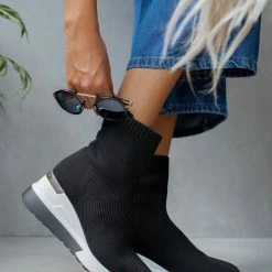 Συμφωνίες 💯 The Fashion Project 👟 Sneaker μποτάκια με πλεκτό σχέδιο - Μαύρο 😀 -Sneakers Κατάστημα sneaker mpotakia me plekto sxedio 105518 omsi