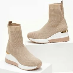 Best Pirce ⌛ The Fashion Project 👟 Sneaker μποτάκια με πλεκτό σχέδιο - Μπεζ ✨ -Sneakers Κατάστημα sneaker mpotakia me plekto sxedio 105519 5kpj