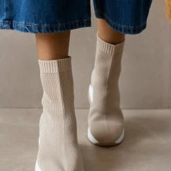 Best Pirce ⌛ The Fashion Project 👟 Sneaker μποτάκια με πλεκτό σχέδιο - Μπεζ ✨ -Sneakers Κατάστημα sneaker mpotakia me plekto sxedio 105519 b259