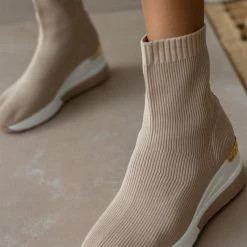 Best Pirce ⌛ The Fashion Project 👟 Sneaker μποτάκια με πλεκτό σχέδιο - Μπεζ ✨ -Sneakers Κατάστημα sneaker mpotakia me plekto sxedio 105519 p8yb