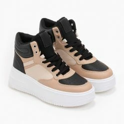 Συμφωνίες 🥰 The Fashion Project 👟 Sneakers μποτάκια σε συνδυασμούς χρωμάτων - Μαύρο/Μπεζ ❤️