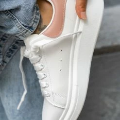 ΧΟΝΔΡΙΚΟ ΕΜΠΟΡΙΟ 🤩 The Fashion Project 👟 Sneakers Basic με κορδόνια - Λευκό/Ροζ ⌛ -Sneakers Κατάστημα sneakers basic me kordonia 106057 i06d