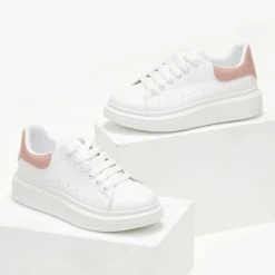 ΧΟΝΔΡΙΚΟ ΕΜΠΟΡΙΟ 🤩 The Fashion Project 👟 Sneakers Basic με κορδόνια - Λευκό/Ροζ ⌛ -Sneakers Κατάστημα sneakers basic me kordonia 106057 iufb